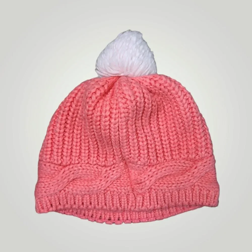 Gymboree Girl Knit Winter Cap/Hat Peach Coral Color With Top Round
